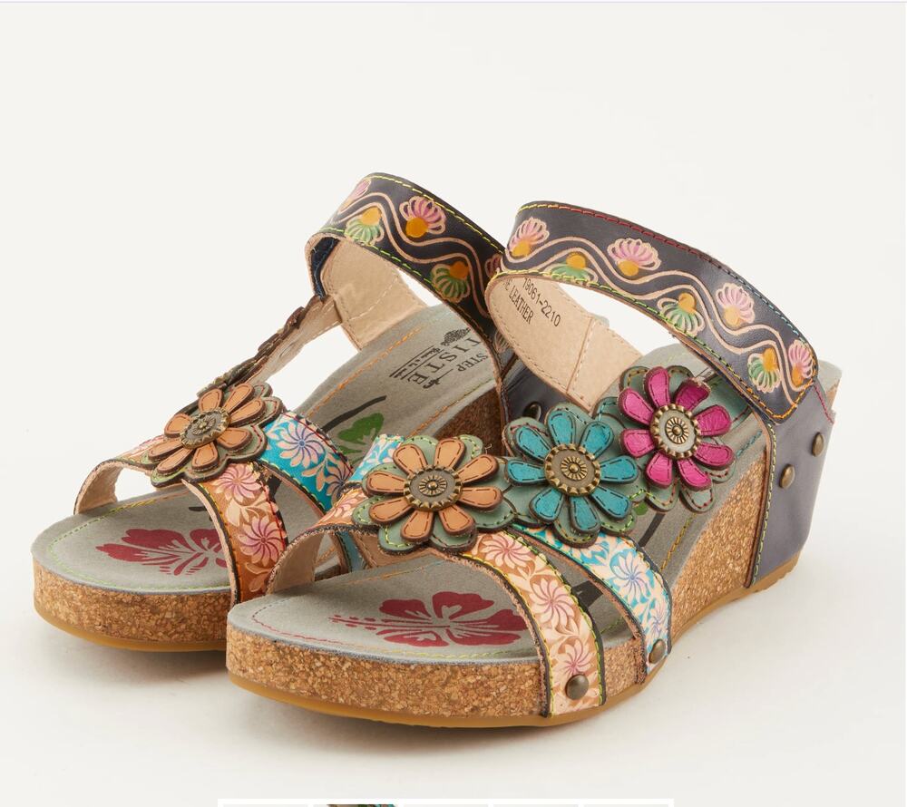 L’Artiste Delight Sandals EU 38 US 7.5-8 Floral Leather Cork Wedge Boho Shoes